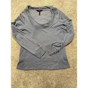 Bcbg Paris Indigo Blue Long Sleeve Button Accent Top Soft Stretch Fabric